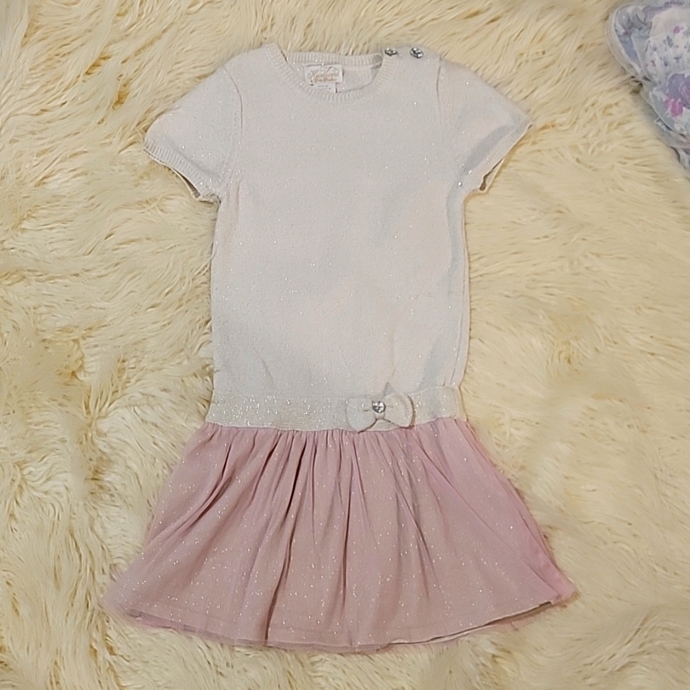 Heirlooms by Polly Flinders cream pink sparkle sweater dress size 7-8